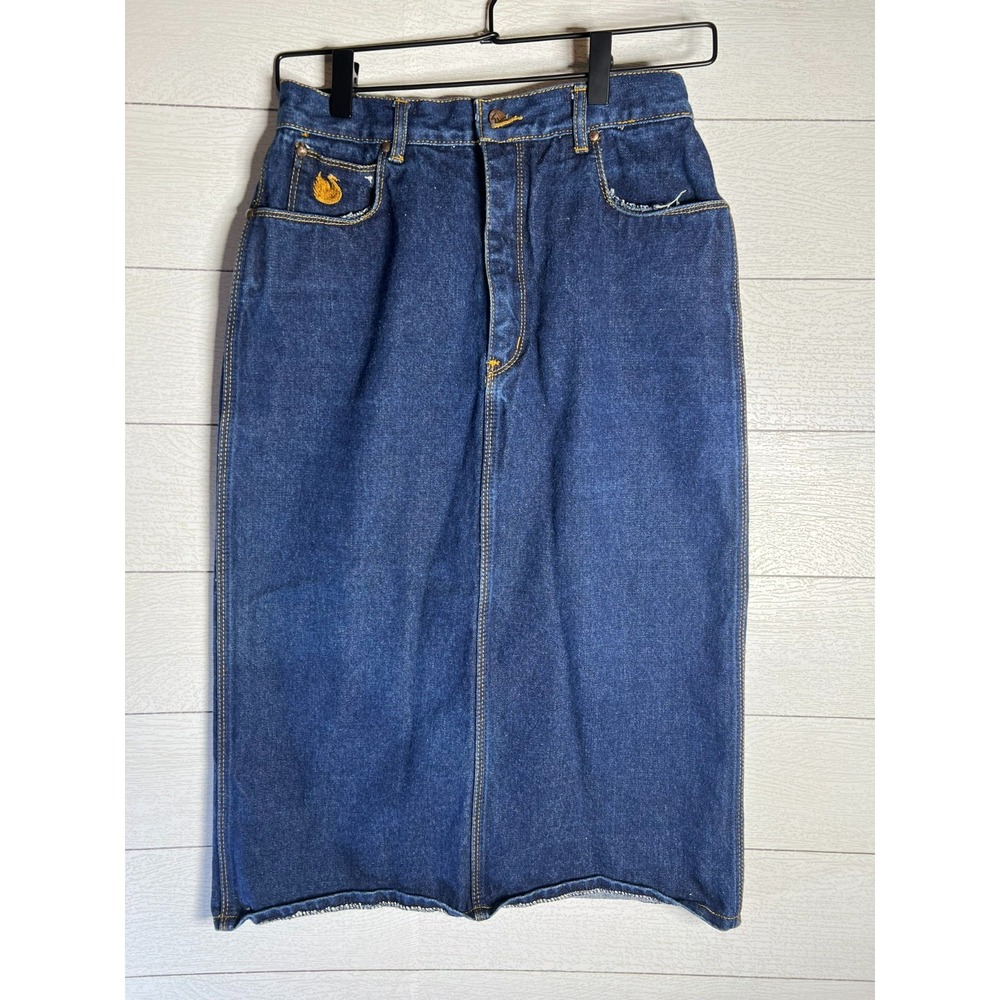Gloria Vanderbilt Vintage 70s 80s ? Jean Skirt 10 Dark Indigo Pencil Midi Swan